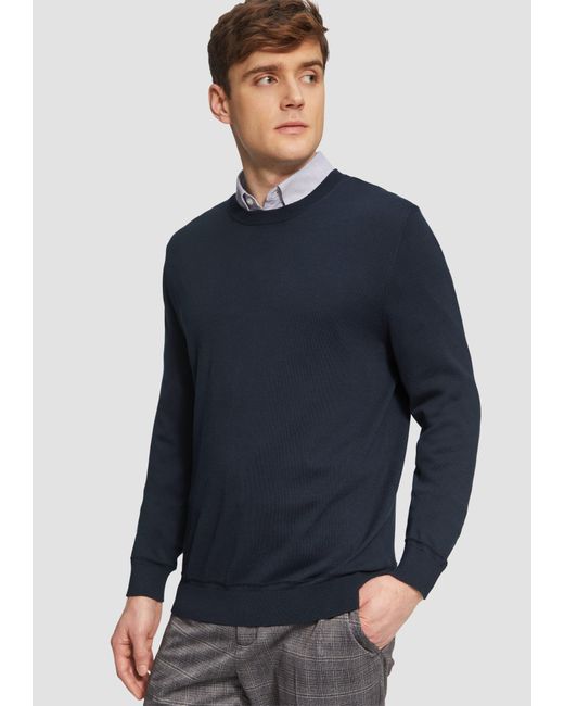 S.oliver Edler Feinstrickpullover aus Baumwollmix mit Rippbündchen in Blue für Herren