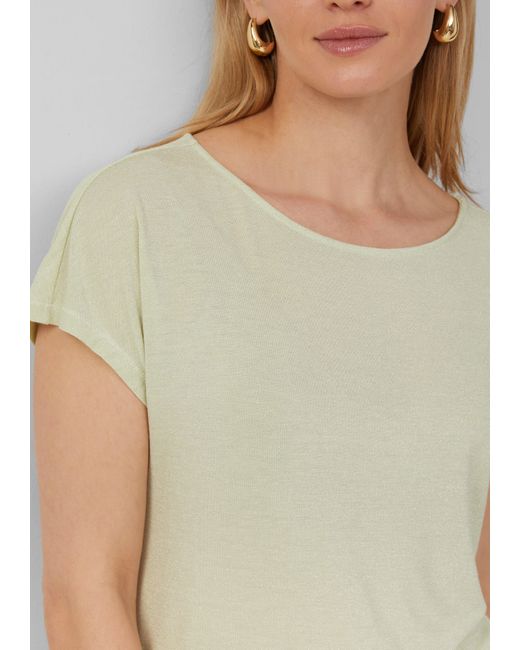 S.oliver Green T-Shirt im Relaxed Fit mit Glitzergarn und U-Boot-Ausschnitt