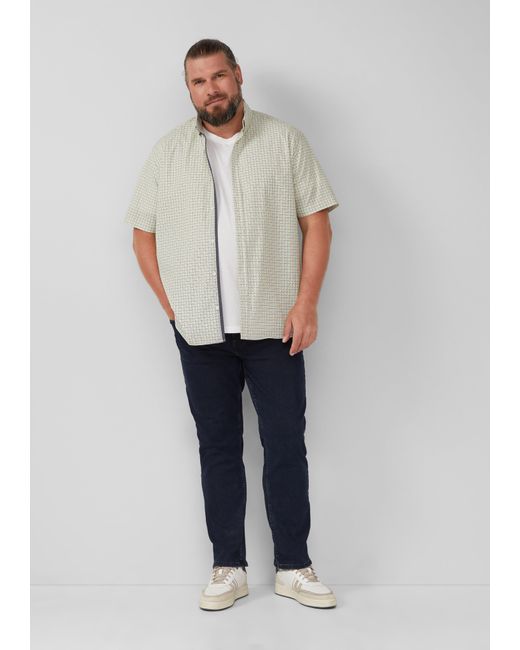 S.oliver Regular Fit: Gemustertes Kurzarmhemd aus Baumwolle mit Button-Down-Kragen in Gray für Herren