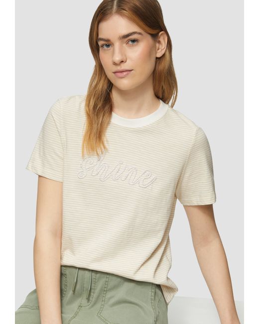 S.oliver Natural Streifenshirt mit Schmuckperlen