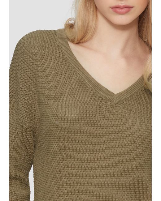 QS Natural Pullover mit Strukturmuster und V-Ausschnitt