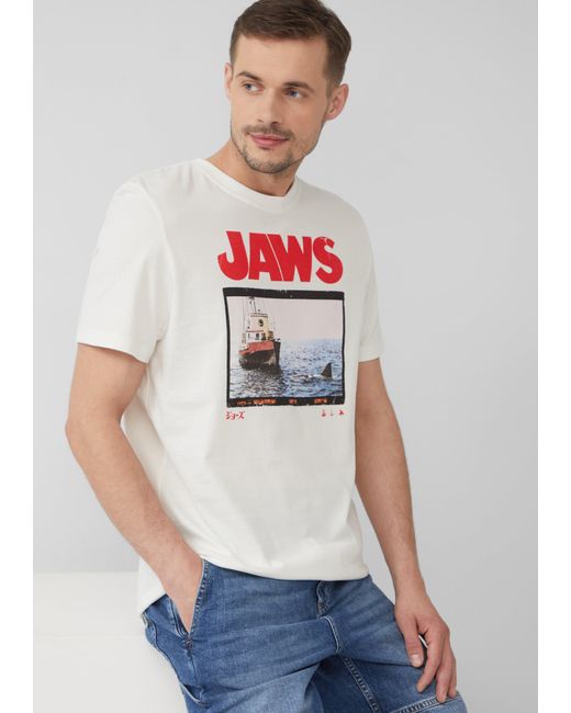 S.oliver T-Shirt aus Baumwolle mit Jaws© UCS LLC-Print in White für Herren