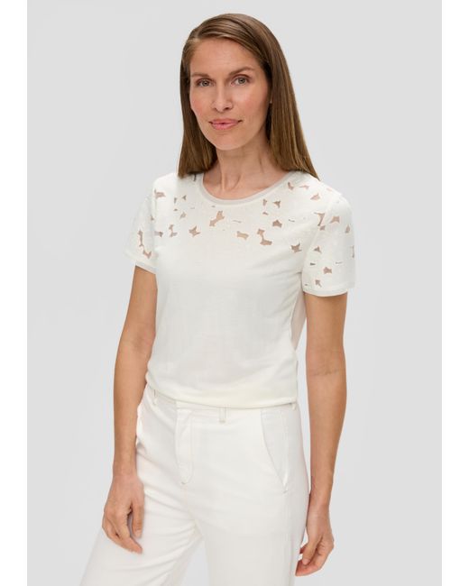 S.oliver White T-Shirt aus Strickjersey mit floralem Muster