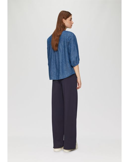 S.oliver Blue Relaxed-Fit-Bluse aus Leinenmix mit Raff-Details
