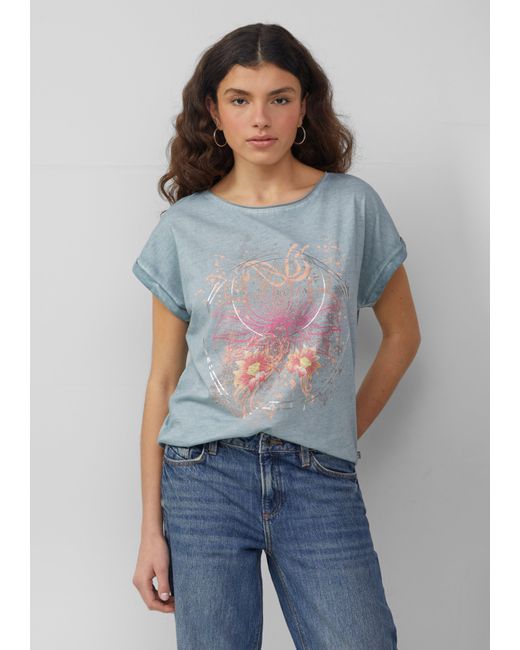 QS Blue Oversize-Shirt in gewaschener Optik mit Frontprint