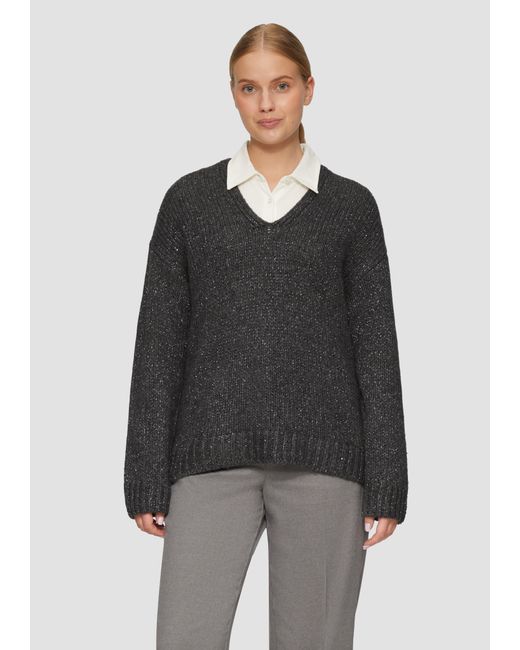 S.oliver Gray Oversized Strickpullover mit Glitzergarn und Pailletten