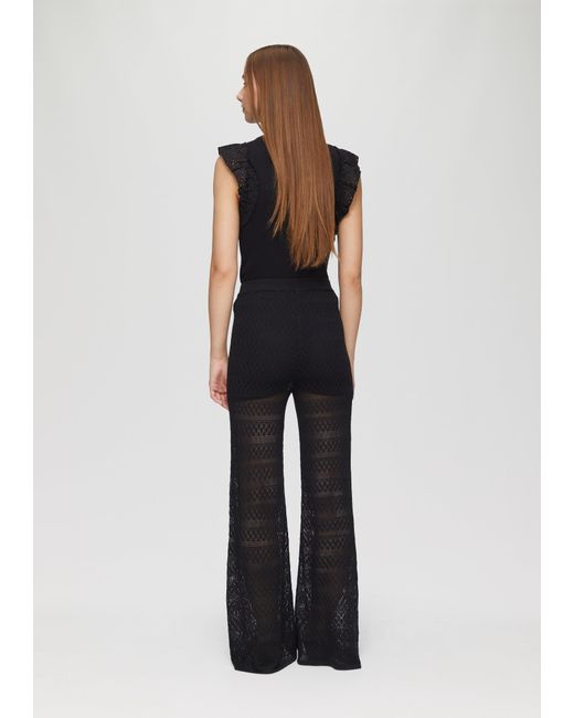 QS Black Transparente Feinstrick-Hose mit Ajourmuster und Baumwollfutter