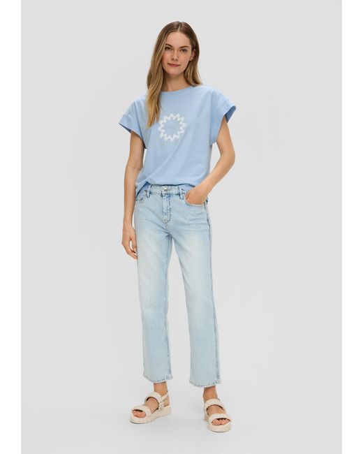 S.oliver Blue Baumwoll-Shirt mit überschnittenen Ärmeln und Frontprint