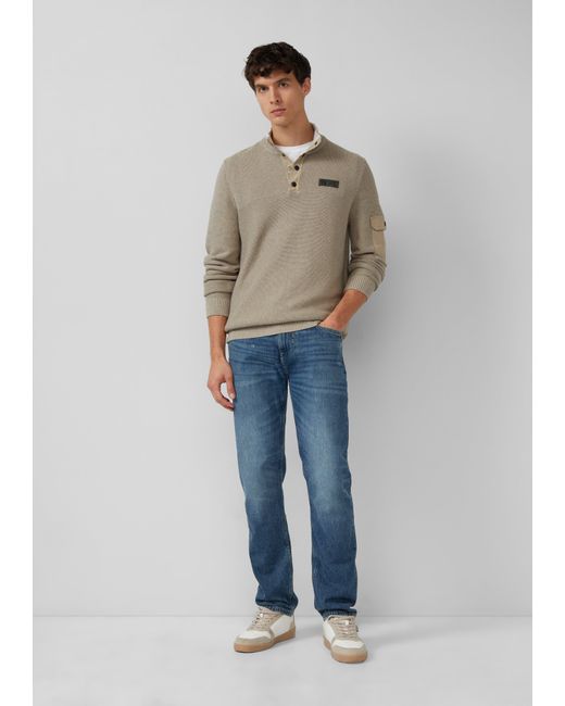 S.oliver Strickpullover aus Baumwolle mit Troyer-Kragen und Strukturmix in Natural für Herren