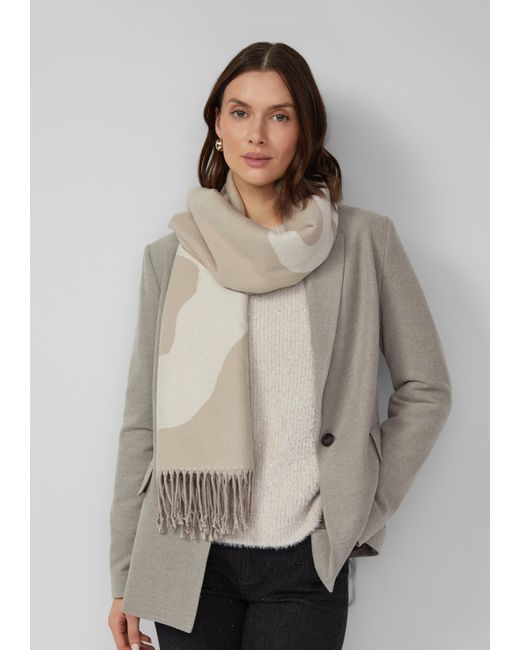 S.oliver Natural Gemusterter Strickschal mit Fransen