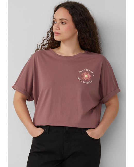 QS Red Lockeres T- Shirt mit Ärmelaufschlag und Frontprint