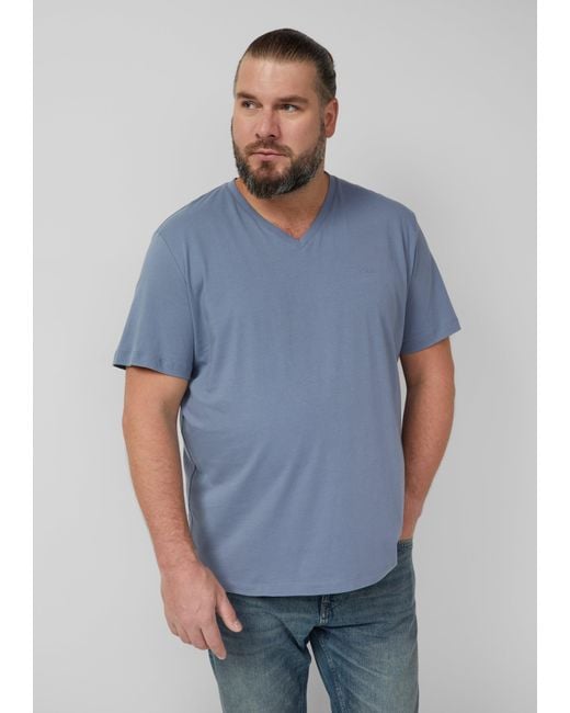S.oliver Baumwoll-T-Shirt mit V-Ausschnitt und Logo in Blue für Herren