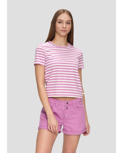 QS Pink Baumwoll-T-Shirt mit Streifenmuster