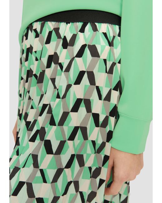 S.oliver Green Plissee-Rock in Midi-Länge mit All-over-Print