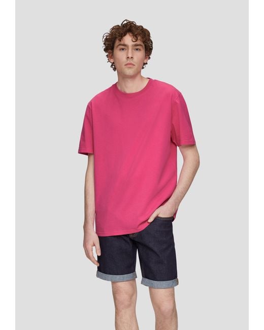 QS T-Shirt mit Rippblende in Pink für Herren