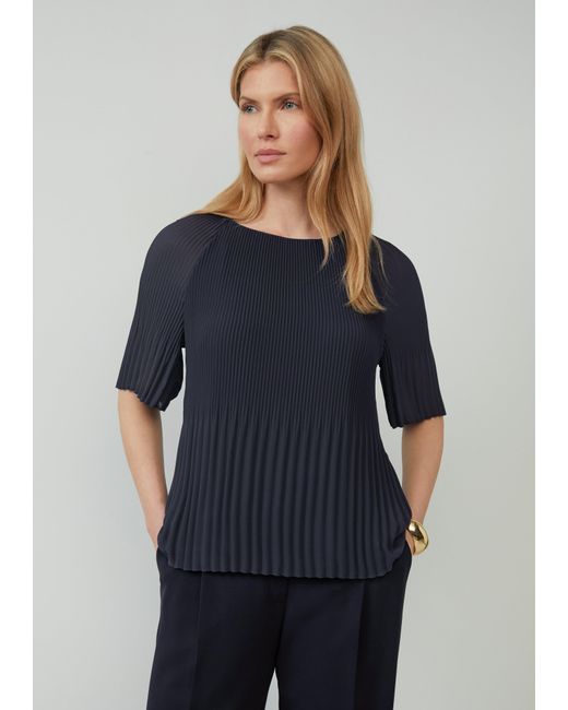 S.oliver Blue Plissierte Chiffonbluse mit kurzen Ragalanärmeln
