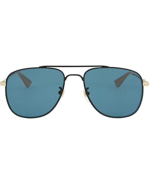 Gucci Black And Blue Square Aviator Sunglasses for men
