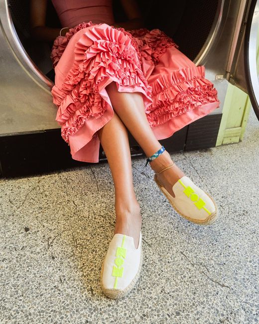 Soludos White Smoking Mule Espadrille | Embroidery | Molyan Neon Yellow - Natural Undyed