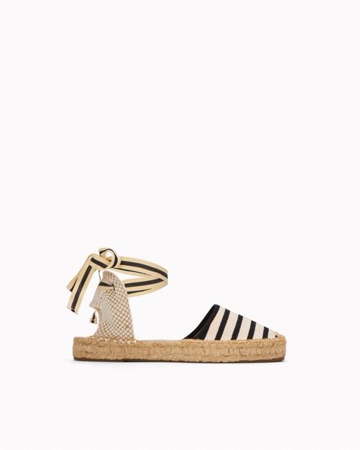 Soludos Metallic The Lauren Lace Up - Classic Stripes - Ivory / Black
