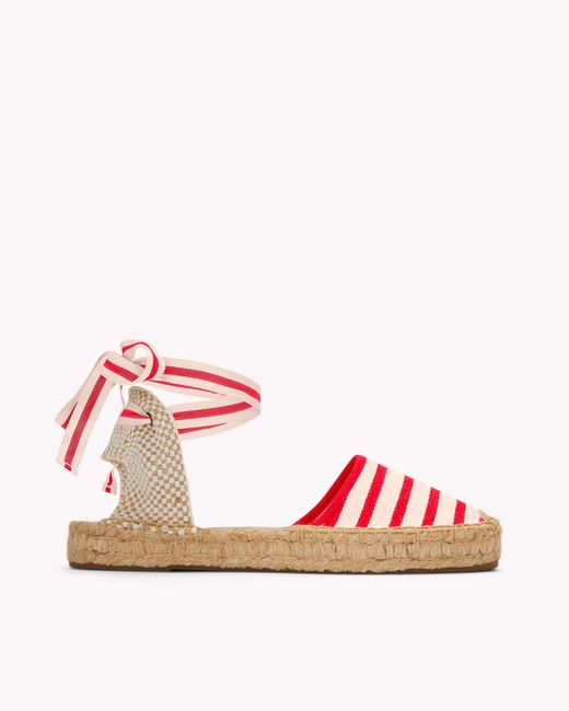Soludos Pink The Lauren Lace Up - Classic Stripes - Ivory / Red