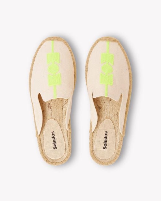 Soludos White Smoking Mule Espadrille | Embroidery | Molyan Neon Yellow - Natural Undyed