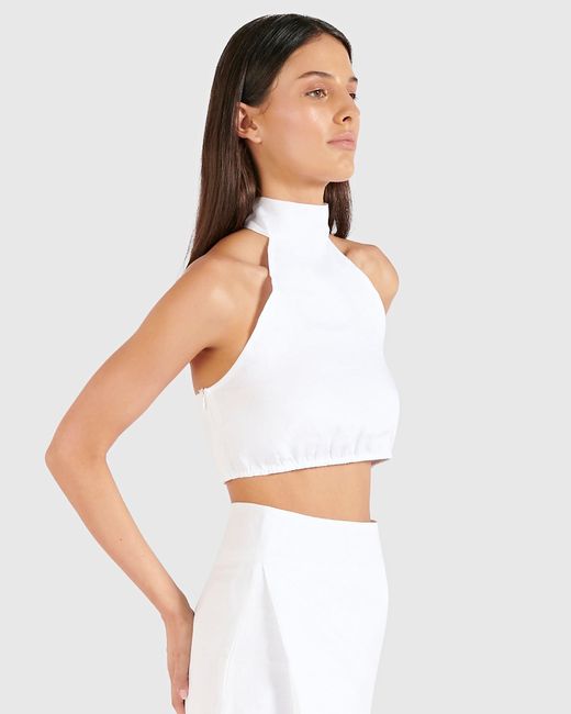 Sotto Brand Linen Halter Top in White 
