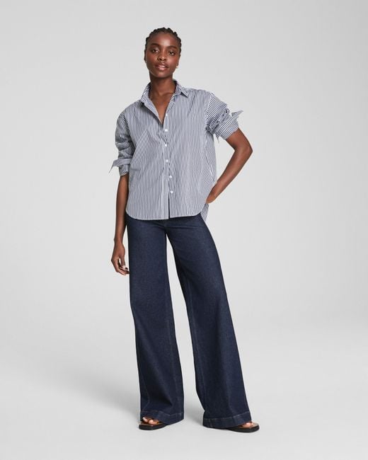 Spanx Blue Poplin Oversized Button-Up Shirt