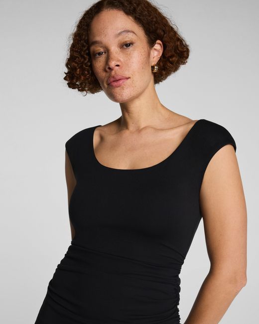 spanx jersey scoop dress SPANX Women's Ruched Scoop Neck Midi Dress - Red