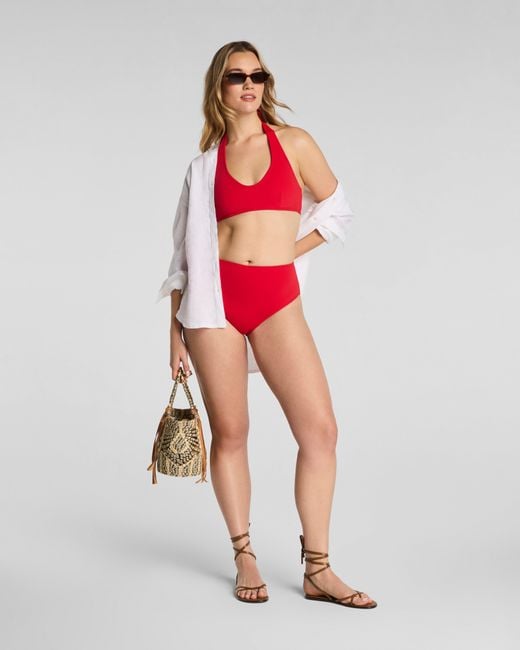 Spanx Red Shape Swim Halter Bikini Top