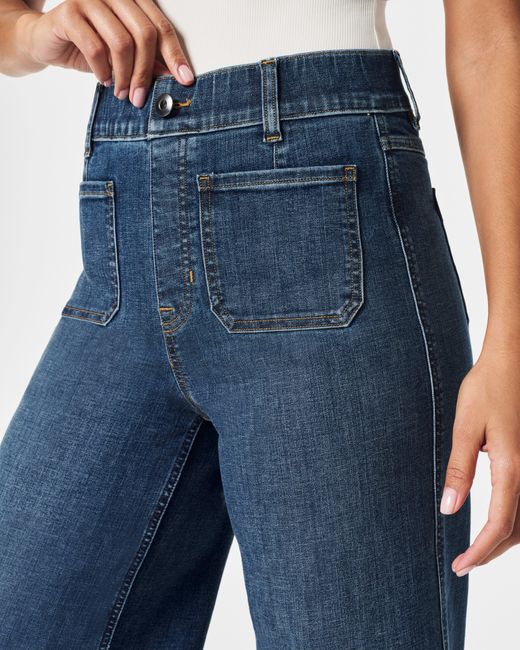 Spanx Blue Cropped Wide-leg Jeans