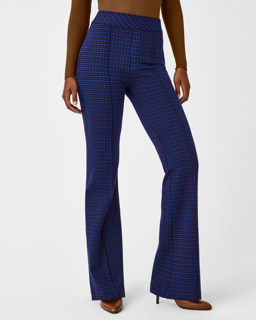 Spanx The Perfect Pant, Hi-rise Flare In Houndstooth Jacquard in Blue