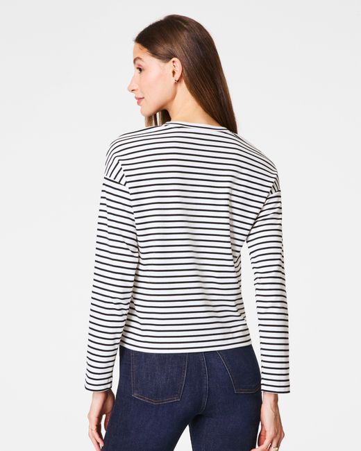 Spanx White ® Cotton Long Sleeve Crewneck Top, Stripe