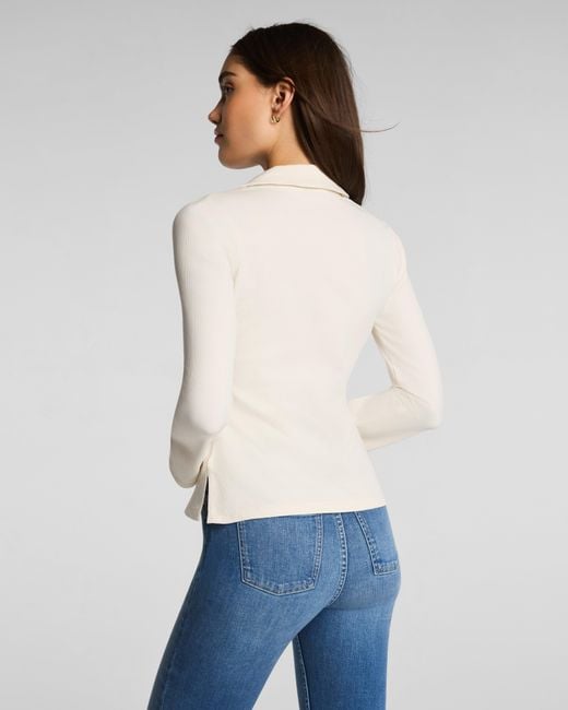Spanx White Ribbed Knit Button Down