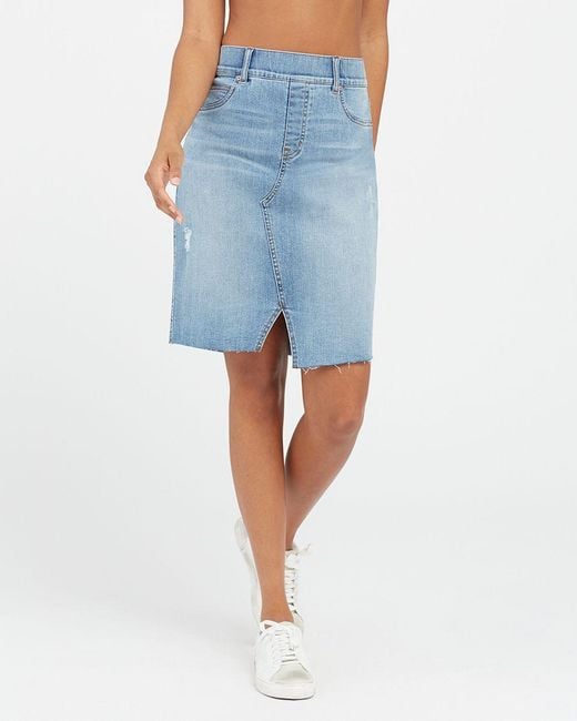 blue distressed denim skirt