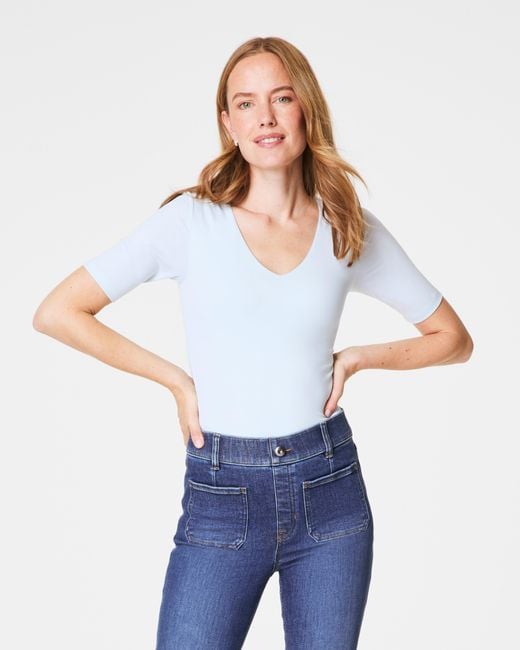 Spanx White Smooth Jersey V-Neck T-Shirt
