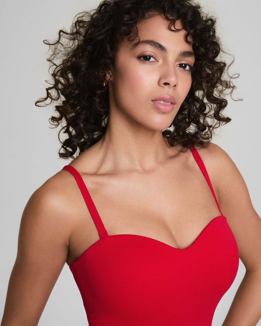 Spanx Red Shape Swim Convertible Pique Bandeau One-Piece