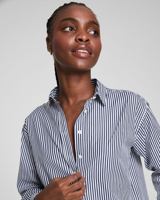 Spanx Blue Poplin Oversized Button-Up Shirt