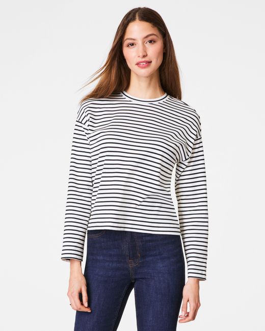 Spanx White ® Cotton Long Sleeve Crewneck Top, Stripe
