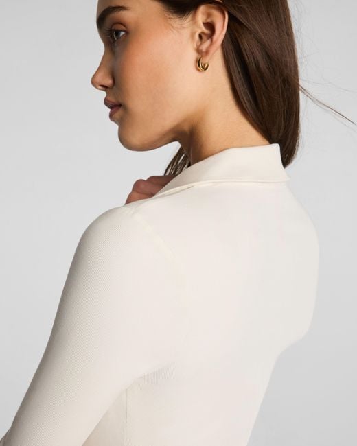 Spanx White Ribbed Knit Button Down