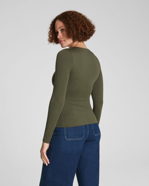 Spanx Green Smooth Jersey Crewneck Long Sleeve Top