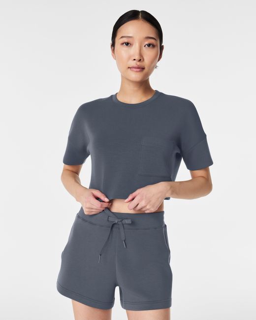 Spanx Blue Airessentials Cropped Pocket Tee