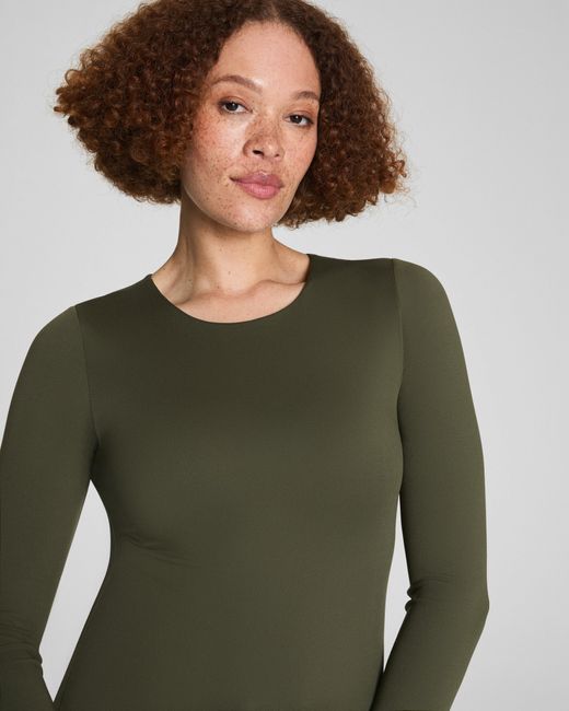 Spanx Green Smooth Jersey Crewneck Long Sleeve Top