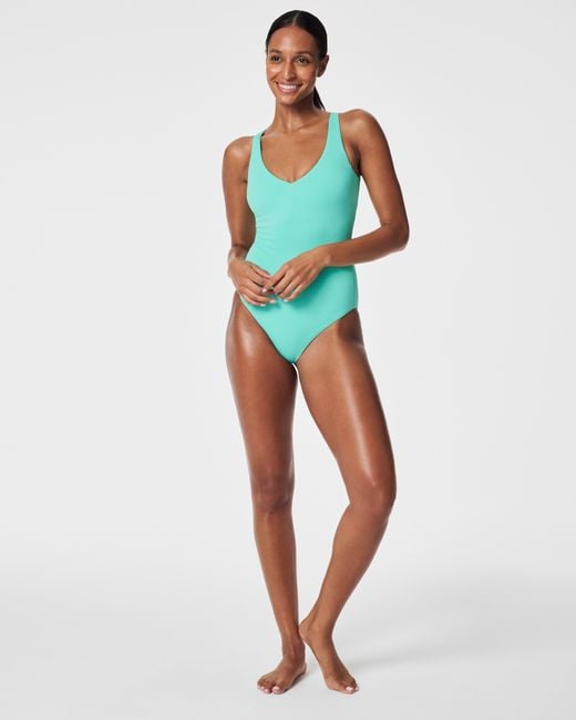 Spanx Blue Pique Shaping Plunge One-piece