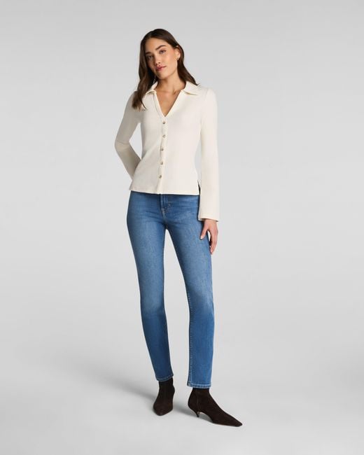 Spanx White Ribbed Knit Button Down