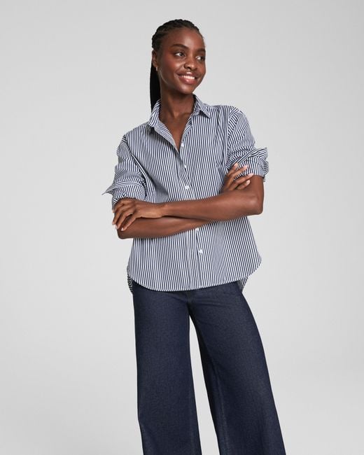 Spanx Blue Poplin Oversized Button-Up Shirt