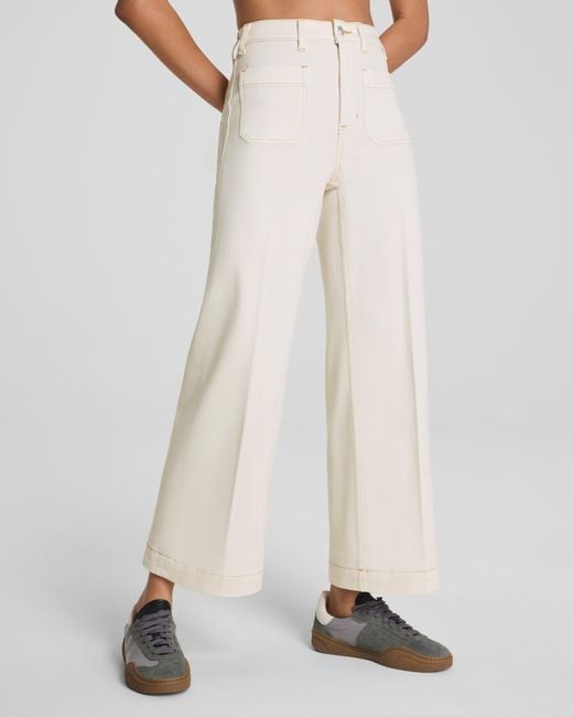 Spanx White Shape Authentic 360 Cropped Wide Leg Jeans With Patch Pockets