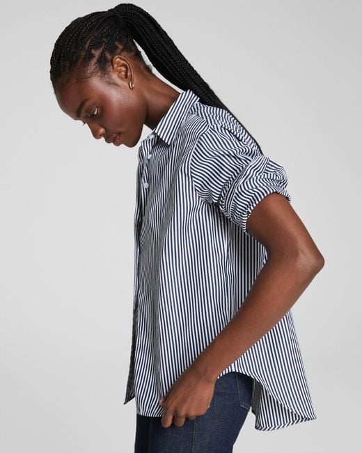 Spanx Blue Poplin Oversized Button-Up Shirt