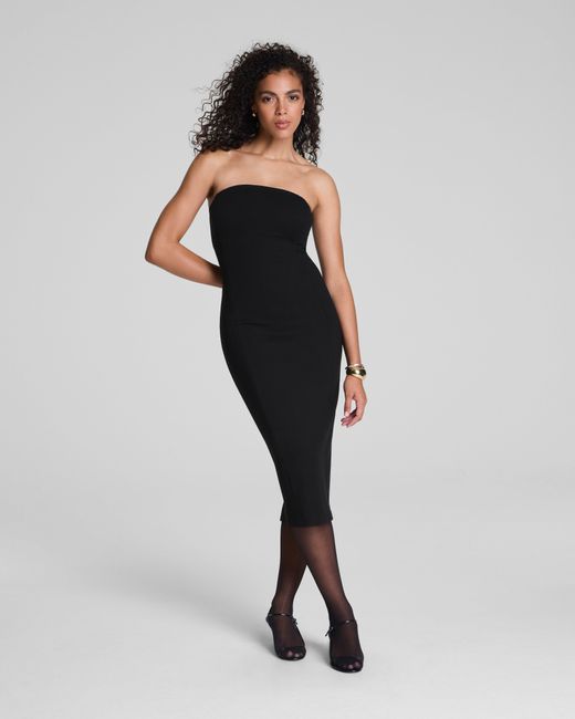 Spanx Women's Black Shape Ponte Strapless Midi Dress - www.disolcolor.com