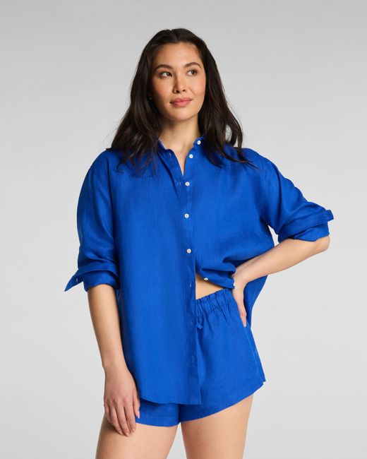 Spanx Blue Beach Button Down