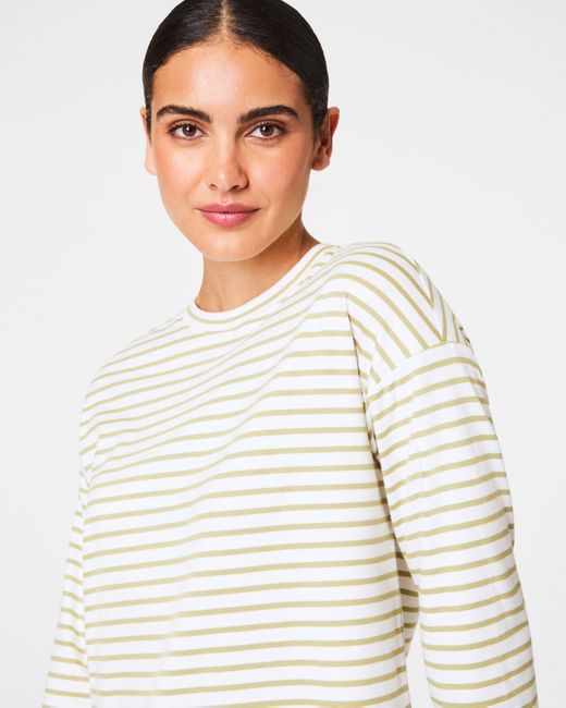 Spanx White ® Cotton Long Sleeve Crewneck Top, Stripe